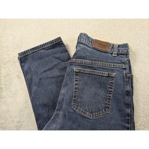 LL Bean Womens Jeans Dark Wash Straight Leg Size 12 M Tall Cotton Lycra
